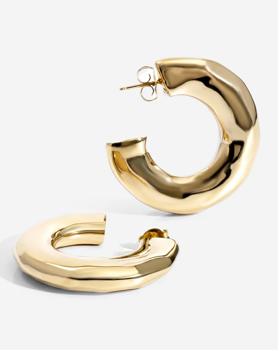 Emma Hammered Open Hoop Earrings Gold